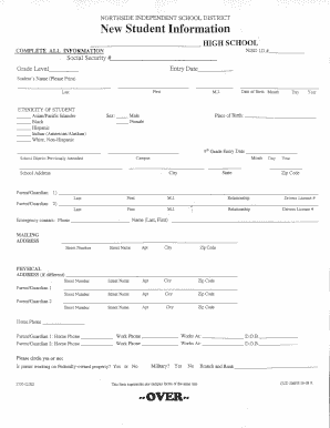 Northside Independent School District New Student Information Form