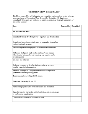 TERMINATION CHECKLIST - University of New Brunswick