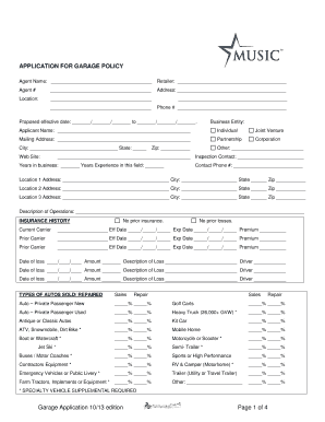 Garage Insurance Policy Application
