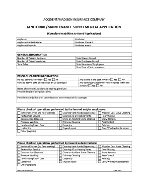 Janitorial Maintenance Supplemental Application