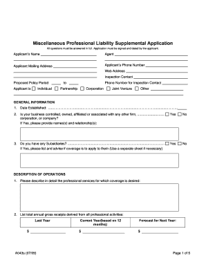 Miscellaneous Professional Liability Supplemental Application