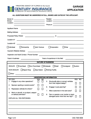 Garage Insurance Application Form