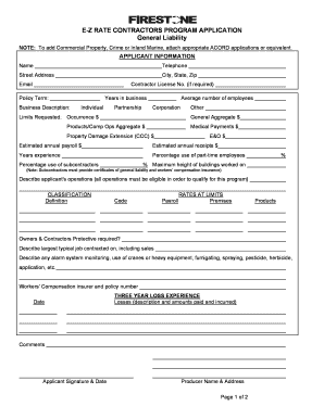 E-Z Rate Contractors Program Application