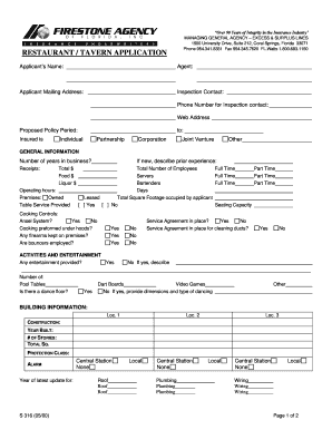 Restaurant Tavern Insurance Application