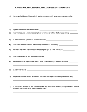 Personal Jewellery and Furs Insurance Application