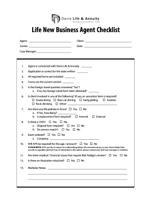Life New Business Agent Checklist