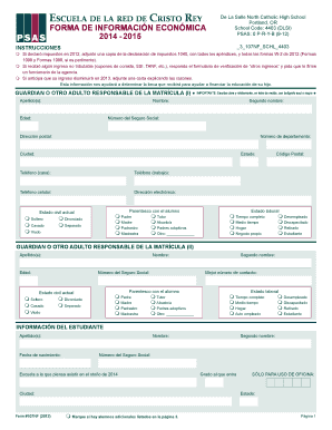 Formulario de información financiera para las escuelas de la red de Cristo Rey