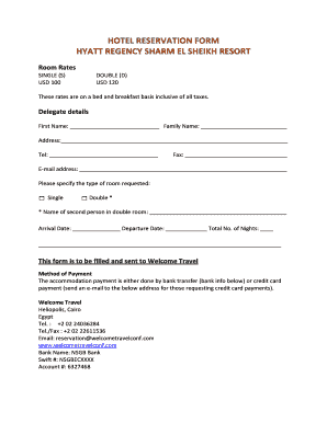 Hyatt Regency Sharm El Sheikh Hotel Reservation Form