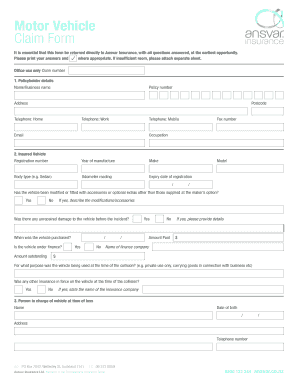 Motor Vehicle Claim Form
