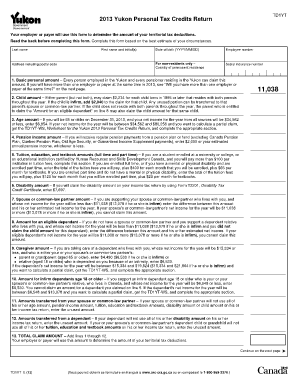 2013 Yukon Personal Tax Credits Return