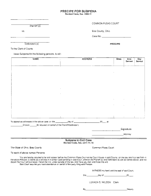 Ohio Subpoena Precipe Form