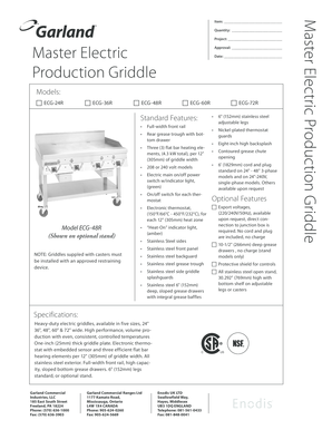 Master Electric Production Griddle Order Form