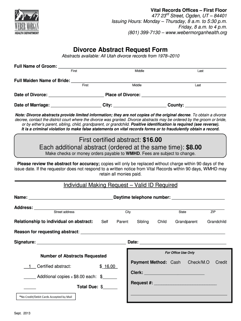 Fillable Online www3 co weber ut Divorce Verification Request Form