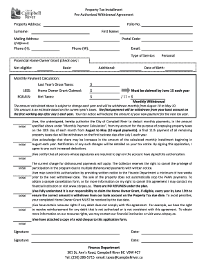 Property Tax Pre-Authorized Withdrawal Agreement