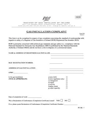Gas Installation Complaint Form