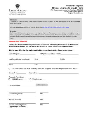 Official Change to Credit Form