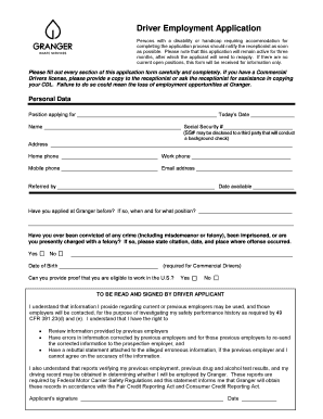 Driver Employment Application Form