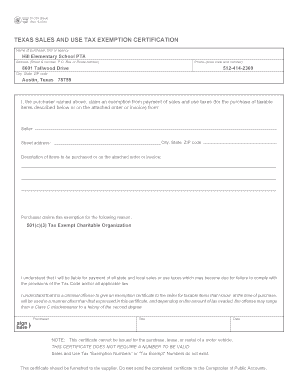 Texas Sales and Use Tax Exemption Certification