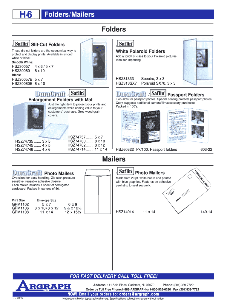 Fillable Online H-6 Folders/Mailers Folders Slit-Cut Folders White Polaroid Folders These die ...