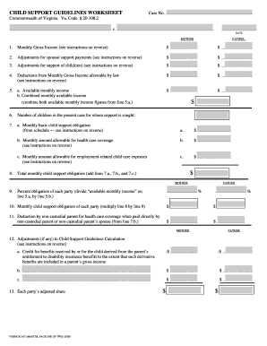 Virginia Child Support Guidelines Worksheet