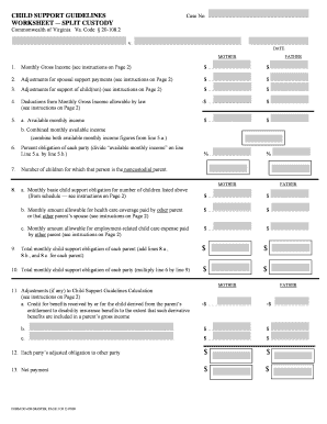 Virginia Child Support Guidelines Worksheet