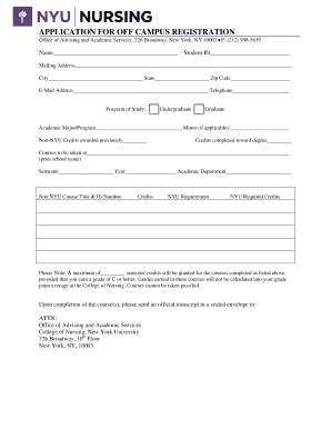 Application for Off Campus Registration