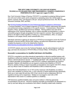 NYU Nursing Technical Standards Form
