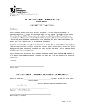 Chicken Pox Vaccination Notice