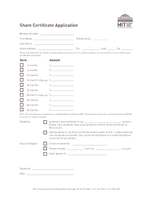 Share Certificate Application