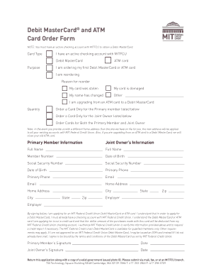 Debit MasterCard and ATM Card Order Form