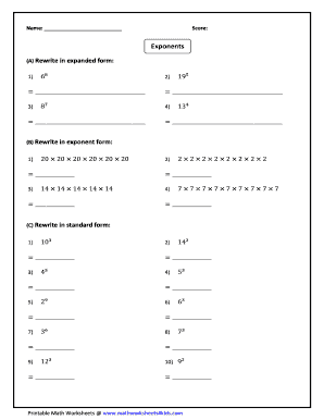 Exponents Math Worksheet