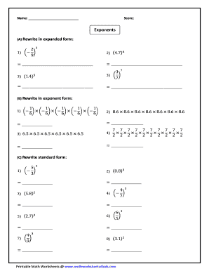 Exponents Math Worksheet