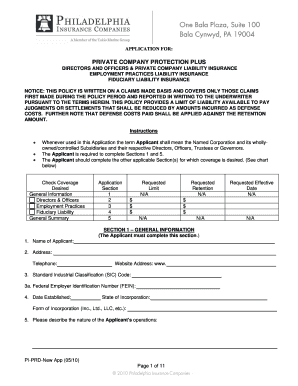 Private Company Protection Plus Insurance Application