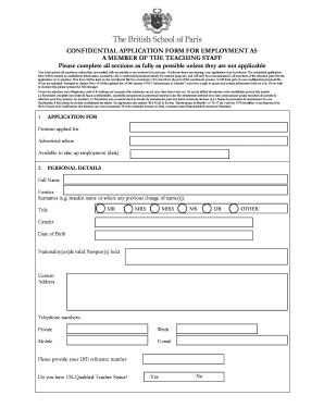 Formulaire de candidature confidentiel pour le personnel enseignant
