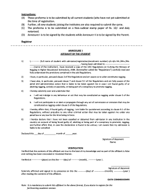 Anti-Ragging Affidavit Form