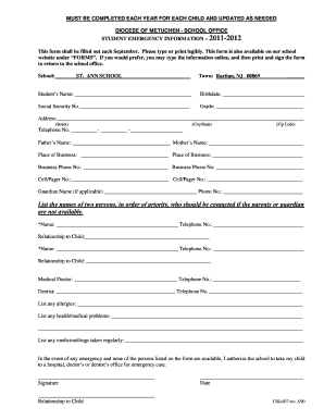 Retirement planning spreadsheet excel - Student Emergency Form.doc