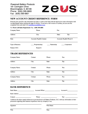 New Account Credit Reference Form