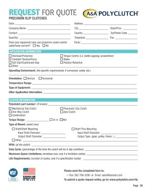 Request for Quote for Precision Slip Clutches