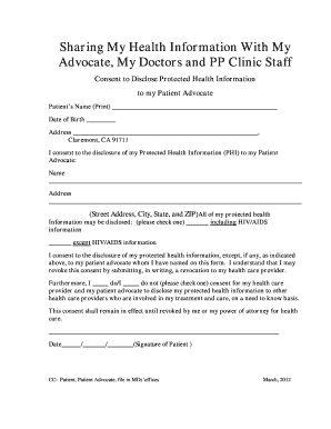 Patient Advocate Health Information Consent Form