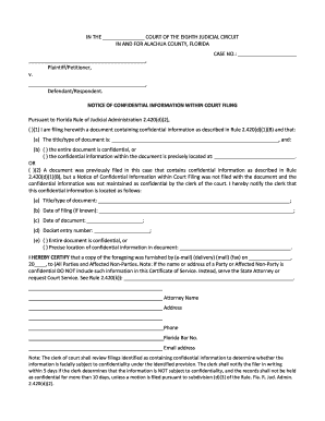 Florida Notice of Confidential Information in Court Filing