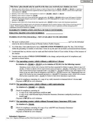 Florida Civil Traffic Citation Plea Form