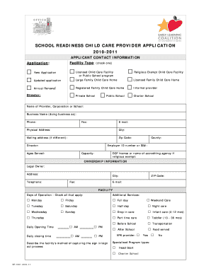 School Readiness Child Care Provider Application