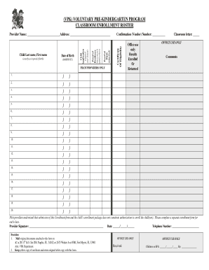 Voluntary Pre-Kindergarten Classroom Enrollment Roster
