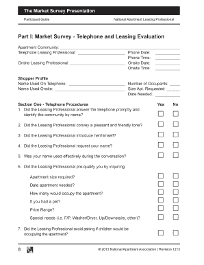 Presentation evaluation form - Part I Market Survey - Telephone and Leasing Evaluation - National bb - naahq