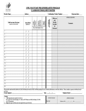 Voluntary Pre-Kindergarten Classroom Enrollment Roster