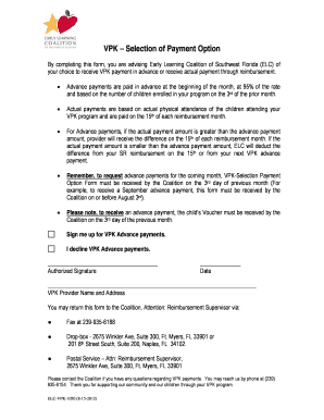 VPK Payment Option Selection Form