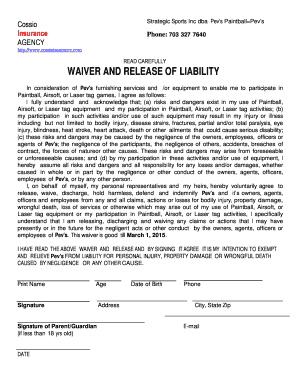 Paintball Waiver and Release of Liability