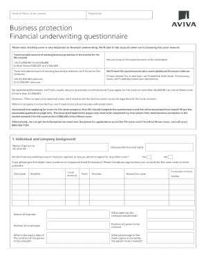 Business Protection Financial Underwriting Questionnaire
