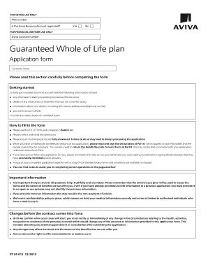 Aviva Guaranteed Whole of Life Application Form