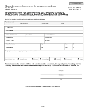 Mississippi Contractor Information Form